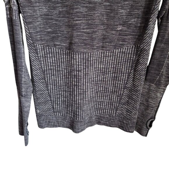 Lululemon Shirt Gray Grey 8 Women's Rest Less Hoodie Striped Pattern Pockets Run - Picture 8 of 9
